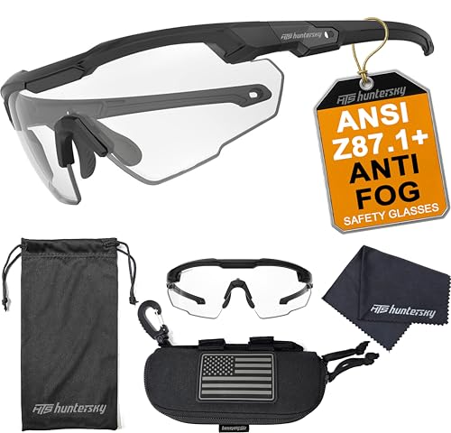 HTS HUNTERSKY Ballistic Tactical Shooting Glasses ANSI Z87+ UV400 Protective Eyewear - color: Black Clear W/ Tactical Glasses Case