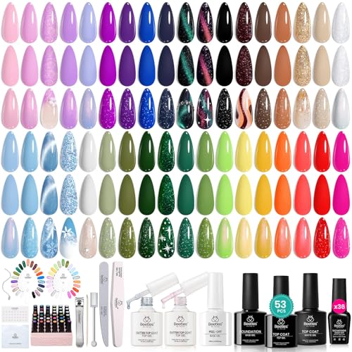 Beetles 53PCS Gel Nail Polish Set, 36 Colors Green Brown Gel Polish Kit - color: Travel Diary