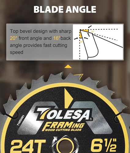 TOLESA 6 1/2 Circular Saw Blades, 24T for Wood and Plywood, 3-Pack - size: 6-1/2'', style: 24T