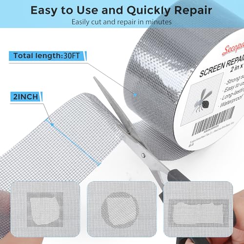 Secopad 2" x 360" (30FT) Screen Repair Tape, Screen Repair Kit, Grey - color: Gray, size: 2IN x 30FT