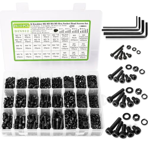 M2 M3 M4 M5 Hex Socket Bolt & Nut Assortment Kit, 2410Pcs - size: K. M2 M3 M4 M5