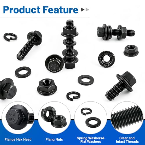 440PCS M6 Flange Bolt Assortment Kit with Nut Washer 10.9 Alloy Steel - size: G10.9 M6 440PCS