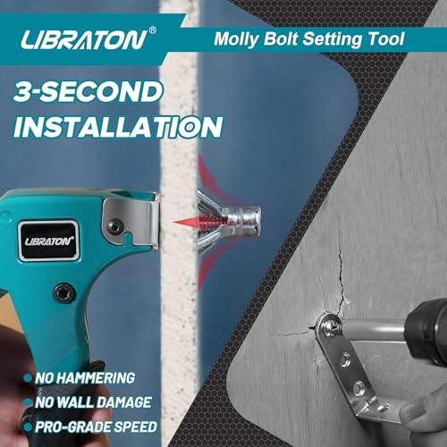 LIBRATON Molly Bolts for Drywall & Plaster Wall (0.12"-1.52"), 30PCS 6 Size | 6 Sizes with Setting Tool, Heavy Duty Hollow Wall Metal Anchors Screws Kit, Holds Up to 65lbs, for TV, Shelf, Mirror