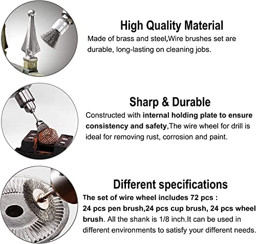 Rocaris 120 Pack Wire Buffing Wheel Brush Set with 1/8" Shank
