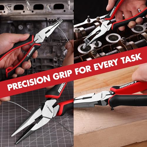 ARROW Needle Nose Pliers, 8-inch Long Nose Cutting Pliers with Wire Cutter - size: 8 Inch