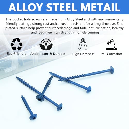 Pocket Hole Screws 660 PCS, 5 Sizes #8 x 1 to 2-1/2" Coarse Thread Wood - color: 660PCS(Blue Coated & Zinc Coated)