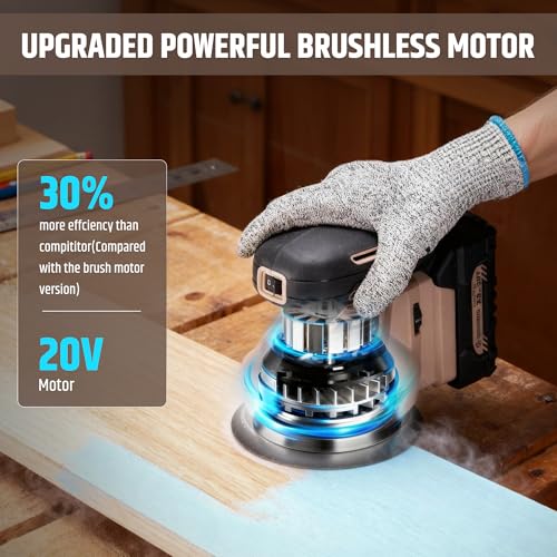 5" Cordless Random Orbital Sander(with Battery & Charger), Brushless 6-Speed 6000–12000 RPM, Palm Orbital Sander for Sanding, Includes Dust Bag & 12PCS Sandpapers