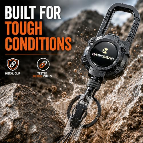 BasicGear Zinger Retractable Carabiner, Magnetic, 29in Steel Cable