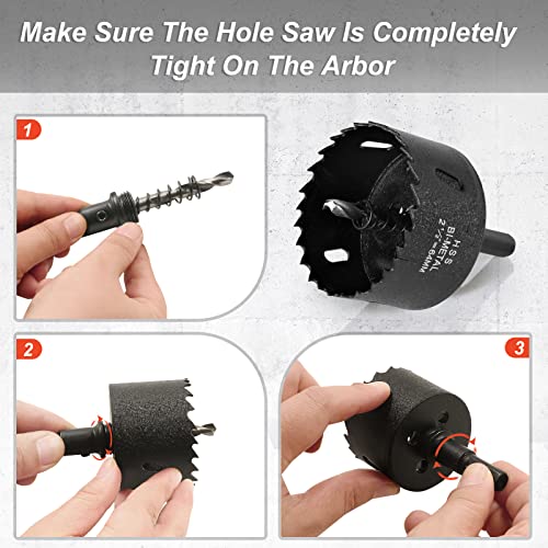2-1/2 Inch Hole Saw with 3/8" Triangle Shank Quick Change Arbor, JTemgle Bi-Metal Hole Saw Heavy Duty Hole Cutting Tool for Cornhole Boards, Recessed Lights, Wood, Plastic, Drywall & Soft Metal - size: 2-1/2"