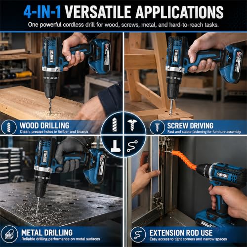 21V Cordless Drill, 2 Batteries, 50Nm Torque, 30-Piece Kit