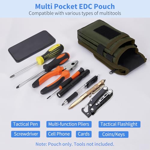 Belt Tool Pouch, Multitool Organizer Electrician Holster Nylon Tactical Pocket Attachment Utility Sheath Bag Tradesman Pro Maintenance Tool Sleeve for EDC Gears Cellphone - color: Olive