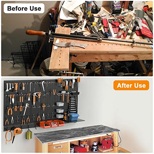 TORACK Metal Pegboard Wall Organizer System 24x48 in, 109 PCS Pegboard Kit - color: Black