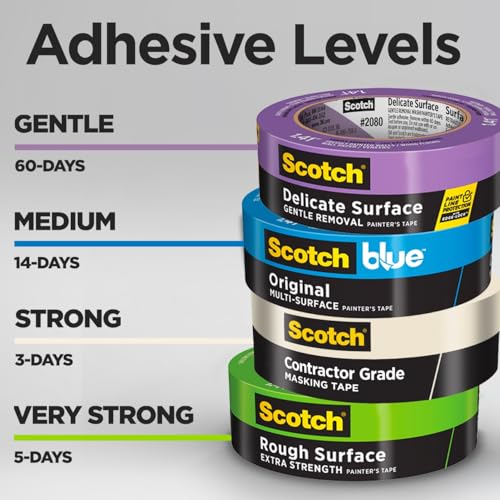 Scotch Painter's Tape Contractor Grade Masking, 3 Rolls, 1.88 in x 60.1yd, Holds to Surfaces for Upto 3 Days, Removes Easily Without Leaving Sticky Residue, Interior & Exterior(2020-48EP3)(Pack of 4) - size: 1.88" Width (Pack of 4)