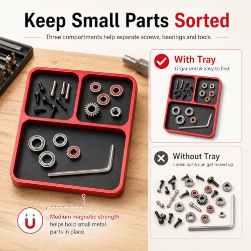 Magnetic Tool Tray for RC Car Drone Electronics Repair Small Parts - color: Red