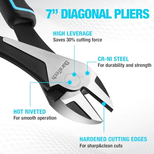 DURATECH 7" High Leverage Diagonal Cutters, Side Cutters, Wire Cutters