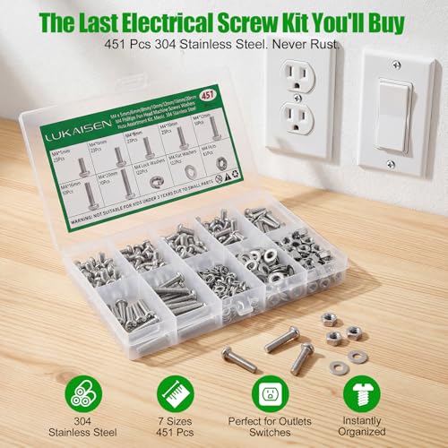 451Pcs M4 Phillips Pan Head Machine Screws Nuts Washers Set,304 SS | With Flat & Spring Washers, For Furniture Repairs & Diy,M4x5/6/8/10/12/16/20mm, Clear Label Storage Box - size: 451Pcs M4*5/6/8/10/12/16/20mm