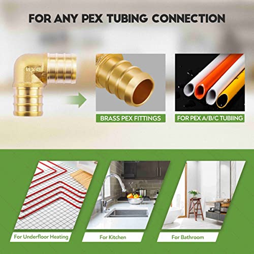 Litorange 3/4 inch T PEX Tee & 90 Degree Elbow & Straight Coupling 3/4" (pack of 9) Lead-Free Brass Barb Crimp Pipe Fitting/Fittings