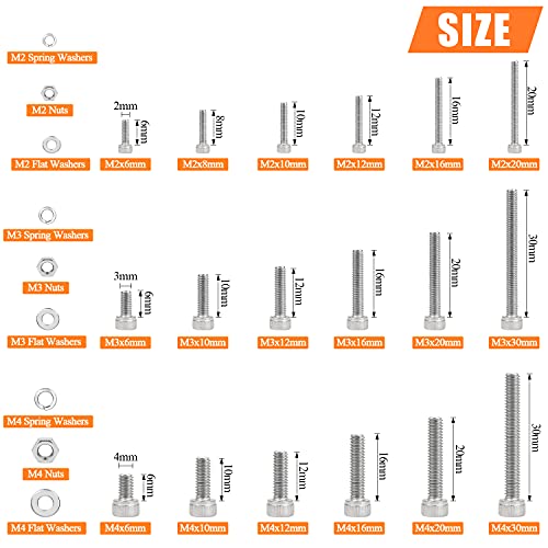 HELIFOUNER 1500 Pieces M2 M3 M4, 304 Stainless Steel Hex Socket Cap Metric Screws Bolts Washers Nuts Hardware Assortment Kit with Hex Wrenches - style: Socket Head