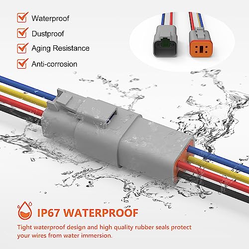 Deutsch DT 4 Pin Connector 5 Sets - 4 Way DT Automotive Waterproof Male Female Plug Wiring Harness for Car, Truck, Boats, LED Work Light, 16 AWG. (5 Sets 4 Pin, Grey) - size: 4-pin