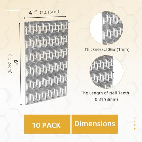 10 Pack 6x4 inch Truss Mending Plate Compatible with 8mm Nail Teeth - size: 6x4 inch