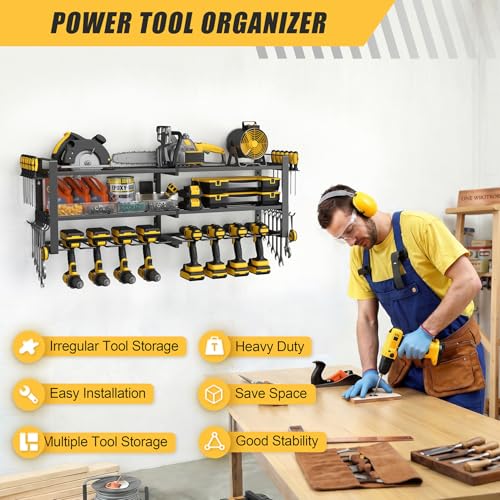 Power Tool Organizer Wall Mount, 350LBS Capacity, 3 Tier, 8 Drill Holders - size: 32.8" Width 3-Tier