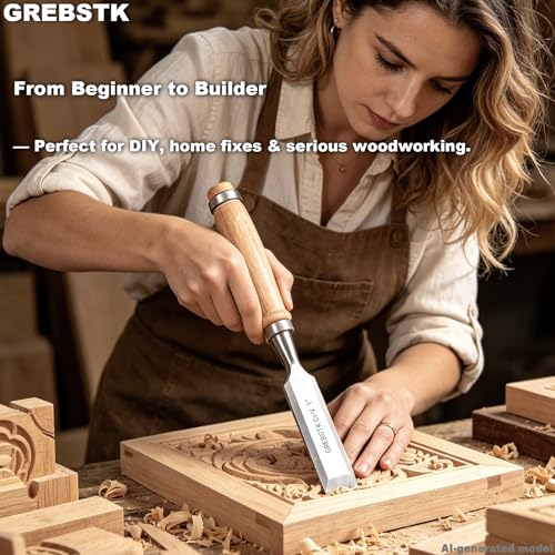 GREBSTK 4 Piece Wood Chisel Set CR-V Steel Sharp Bevel Edge for Woodworking