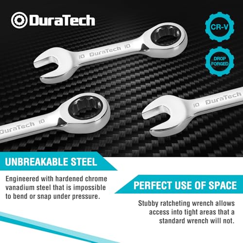 DURATECH 10mm Stubby Ratcheting Combination Wrench, Metric, CR-V Steel - size: 10 mm