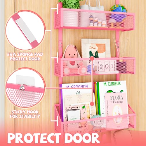 Kaiferty Over The Door Hooks Organizer, Coat Rack Over The Door Storage Hanger Towel Rack, Back of Door Storage Organizer for Bathroom,Bedroom,Kitchen,Office (Pink, 4-Tier) - color: Pink, size: 4-Tier