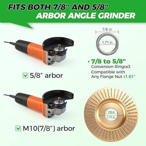 5PCS Wood Carving Disc Set for 4 and 4 1/2 Angle Grinders, Grinding Wheel Shaping Disc with 7/8"-5/8" Arbor for Wood Carving,Tree Stump Cutting, DIY Woodworking & Wood Sculpting