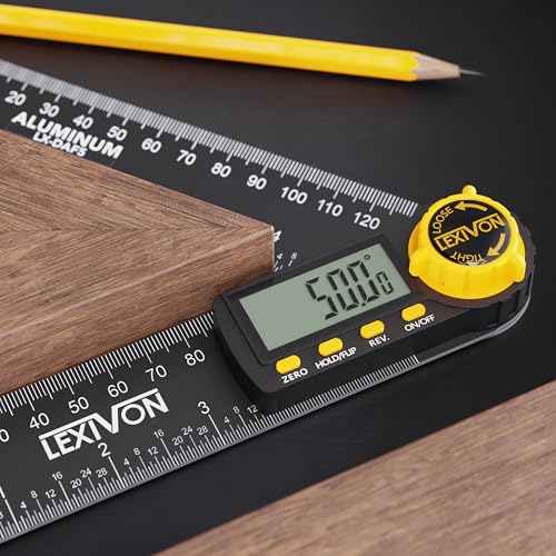LEXIVON Aluminum Digital Angle Finder Gauge, 10-inch/250mm Multi-Purpose Protractor, Includes XL Display and Rugged Zippered Pouch (LX-DAF10) - size: 10 Inch