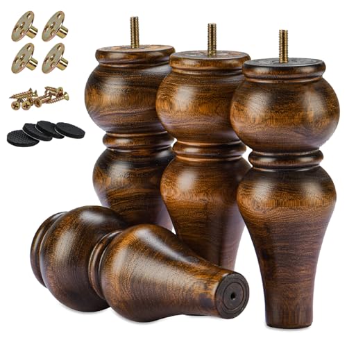 8 inch Solid Wood Furniture Spool Legs with M8 Bolts 4PCS Glaze - color: Glaze, size: 8"/20cm