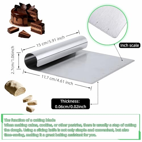 Stainless Steel Dough Scraper with Measuring Scale - Multi-Purpose Kitchen Tool for Baking, Pizza, Grilling, Pastry Cutter & Vegetable Chopper | Ergonomic Handle & Rust-Proof Design