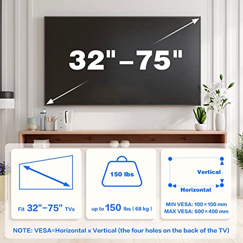 KAMIWI No Drill Studles TV Wall Mount for 32-75 inch TVs, 150lbs Capacity - size: For 32-75 Inch TVs