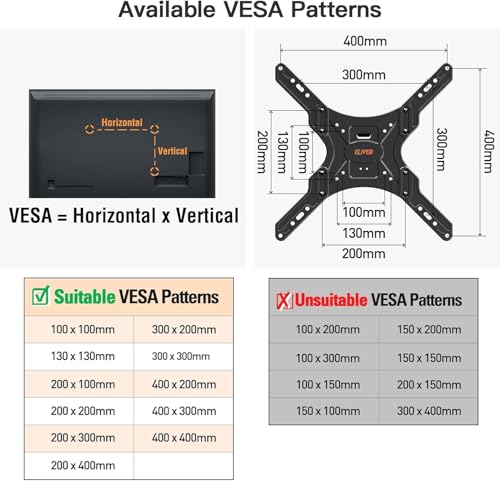 ELIVED 29.5in Long Arm TV Wall Mount for 26-60" TVs, VESA 400x400, 77 Lbs - size: Indoor Arm: 29.5"