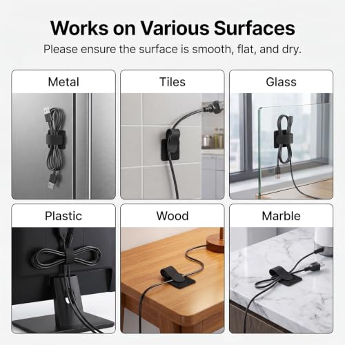 100 Pcs Cable Management Under Desk, Hook and Loop Cable Straps, Black - color: Black