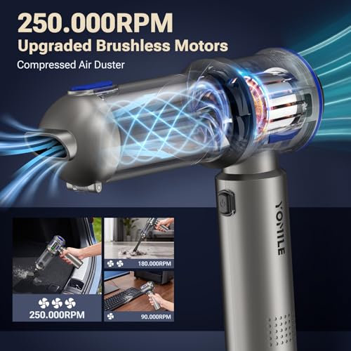 Yomile Mini Vacuum Cleaner, 2 in 1 27000PA Brushless Car Vacuum Air Duster 9000mAh Battery Air Blower Wireless Handheld Vacuum for Car,Office and Home - color: Blue