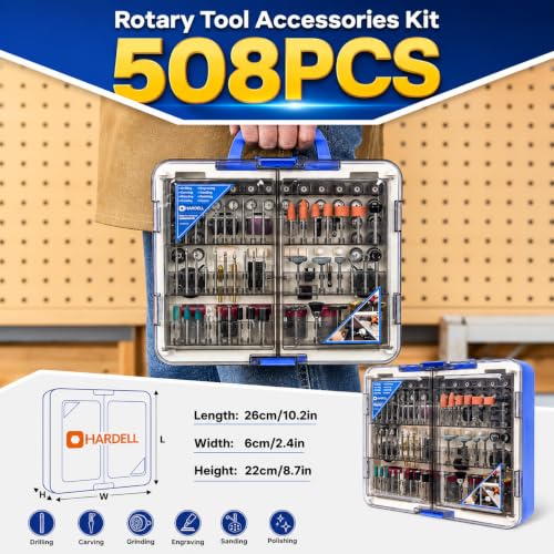 HARDELL 508PCS Rotary Tool Accessories Kit for Sanding Cutting Polishing - color: Blue