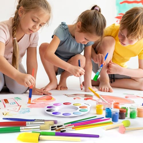 Halobios 20 Pcs Painting Brushes for Kids, 19 Colorful Painting Brushes and 1 Paint Palette, All Purpose Paint Brush Value Pack for Acrylic, Watercolors & Washable Paints