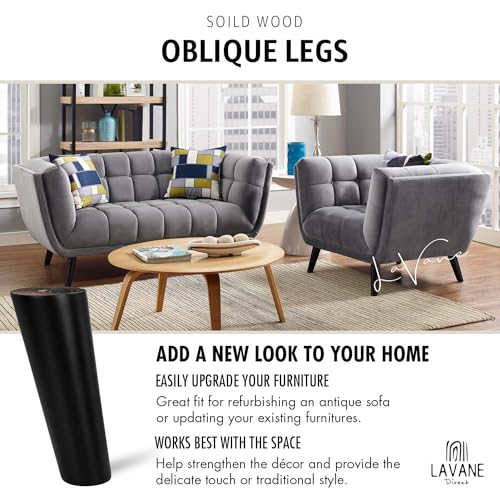 La Vane 8 inch / 20cm Wooden Furniture Legs, 4PCS Soild Wood Oblique Tapered Black Replacement Feet with Mounting Plate for Couch Sofa Cabinet TV Stand Armchair - color: Black, size: 8"/20cm