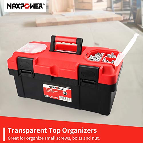 MAXPOWER Tool Box 16 inch, Plastic Small Tool Box with Latch Removable Tray - size: 16", style: 16" red