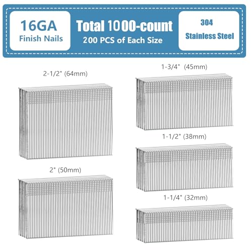 304 Stainless Steel Straight 16 Gauge Finish Nails 5 Sizes 1000 PCS - size: 5 SIZES- 1000 pcs