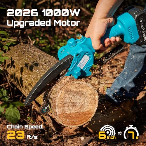 SEESII 6 Inch Mini Electric Chainsaw Cordless Battery Powered - color: Slate Blue
