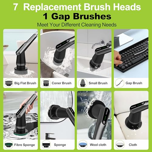 Dreazu Pro Electric Spin Scrubber, 10‑in‑1 Shower Scrubber for Bathroom - color: Metalgray