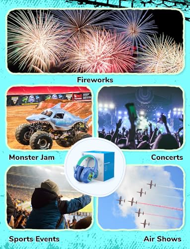 iClever EM01 Noise Cancelling Headphones for Kids Adults, SNR 29dB EarMuffs - color: Q-monster Jam Blue