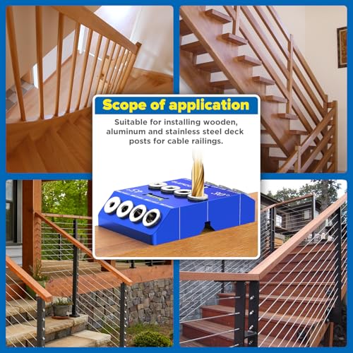 BLEKOO Angled Drill Guide Jig with Level, Drill Guide with 4 Bits for Wood Posts & Cable Railing Lag Screw Kit, Durable All Metal Drill Jig for Drilling 30°, 45°, 90° Degree Angle Holes (Blue-Level) - color: Blue-level