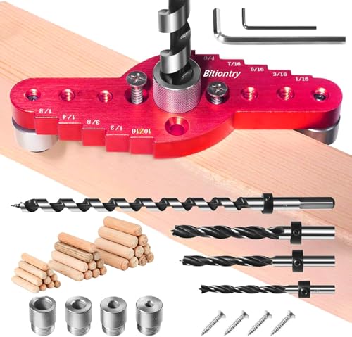 Dowel Jig Kit for Floating Shelf Bracket(& 1/2" x 11.8" Drill Bit), Self-Centering Scriber(& 1/4", 5/16", 3/8" Drill Bit),Drill Guide for Hidden Shelf Brackets & Mantels,Centering Hole Drill(Red) - color: Red