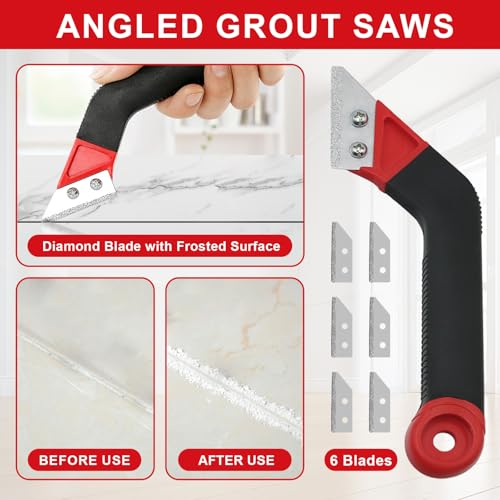 23 Pack Grout Removal Tool Kit, 2 Tile Grout Saws with 6 Extra Blades, 2 Hand Grout Saw and 7 Cleaning Blades, Caulk Remover for Bath Shower, Ideal for Floor Tile Grout Cleaning
