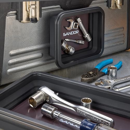 Collapsible Magnetic Parts Tray Set - 3 Different Size Tool Trays - Black - color: Black