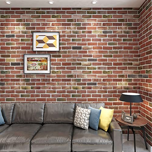 Art3d 10-Pack Durable Faux Brick Peel and Stick 3D Wall Panels, Red Brown - color: Red brown, size: 10pcs-27x27inch