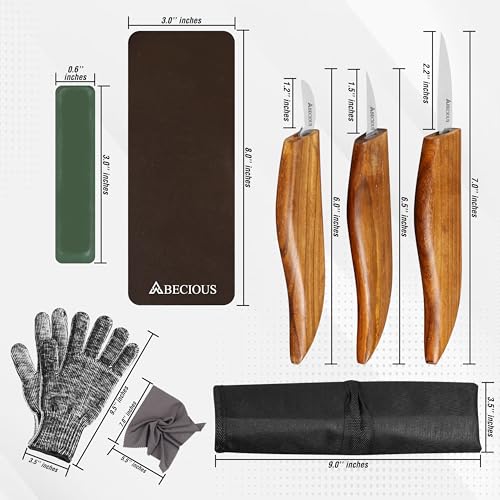 ABECIOUS Premium Wood Carving Tools 8 PCS - Wood Carving Knife, Wood Whittling Kit Includes Cut Resistant Gloves for Wood Carving, Rust-Free High Carbon Steel Wood Carving Knives with Rosewood Handle.